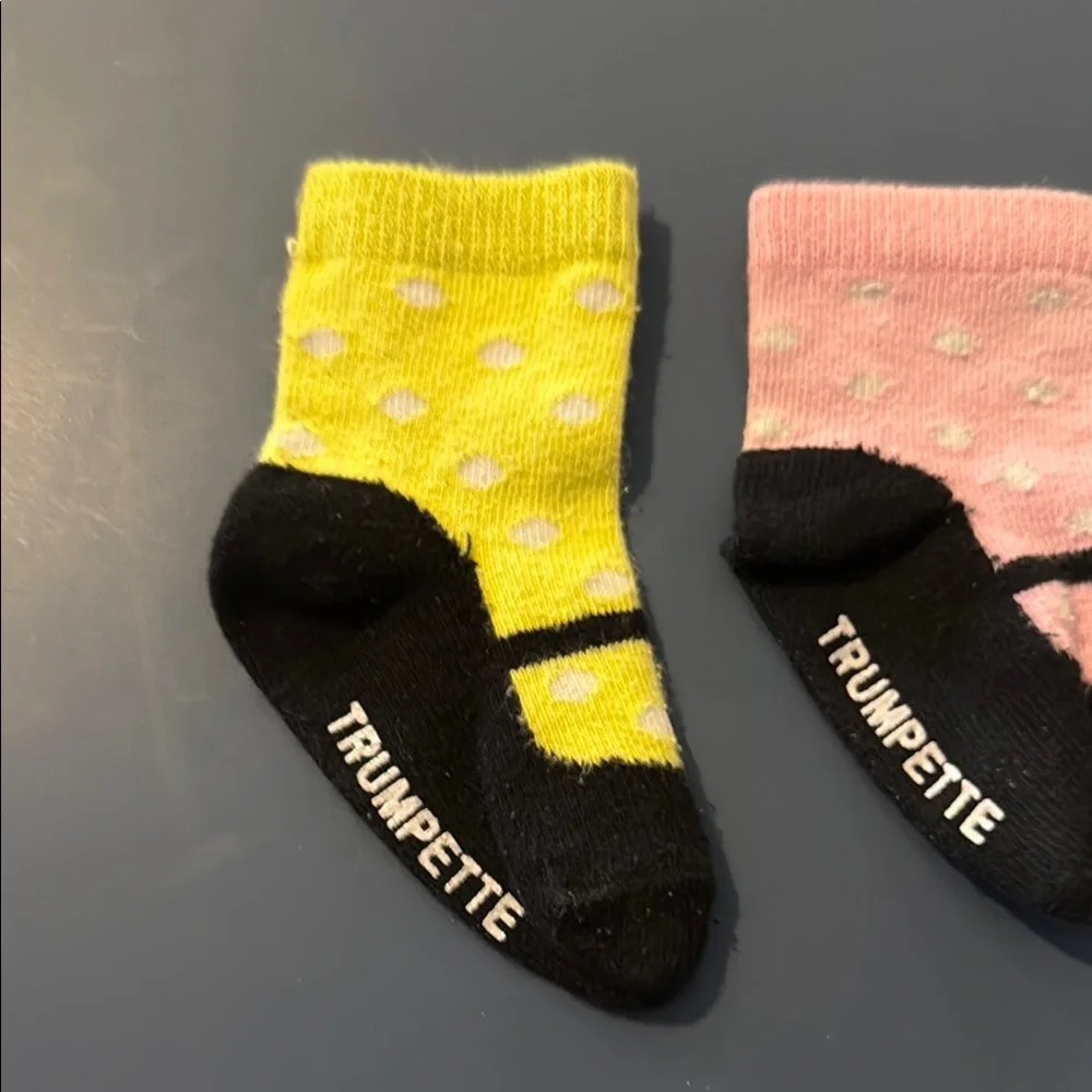 Trumpette Kids Polka Dot Socks - Yellow and Pink. 3 socks. Look like ballet shoe